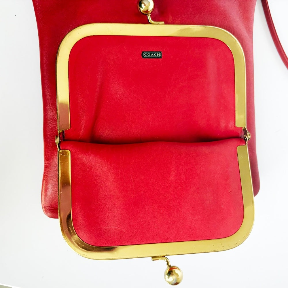 Bonnie Cashin for Coach Swinger Bag Double Frame Kiss Lock Red Leather Vintage