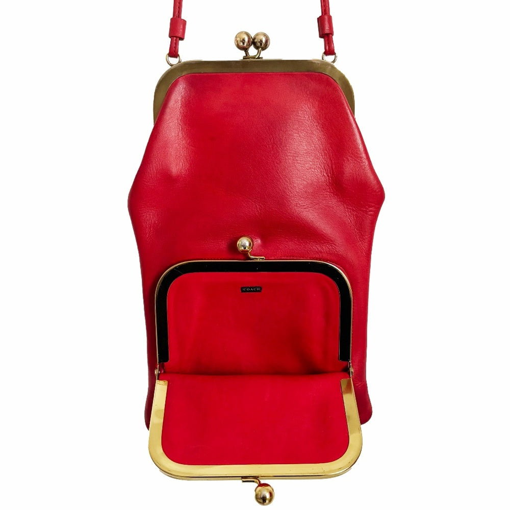 Bonnie Cashin for Coach Swinger Bag Double Frame Kiss Lock Red Leather Vintage