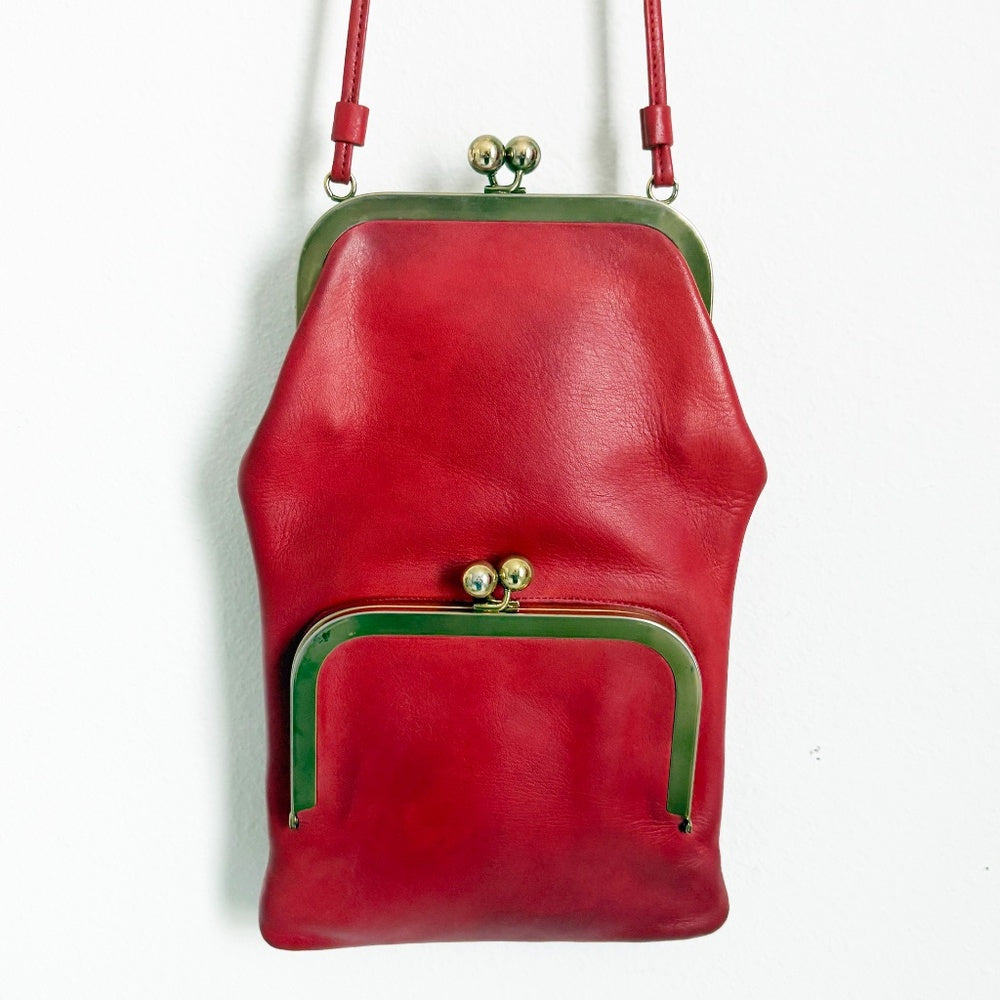 Bonnie Cashin for Coach Swinger Bag Double Frame Kiss Lock Red Leather Vintage
