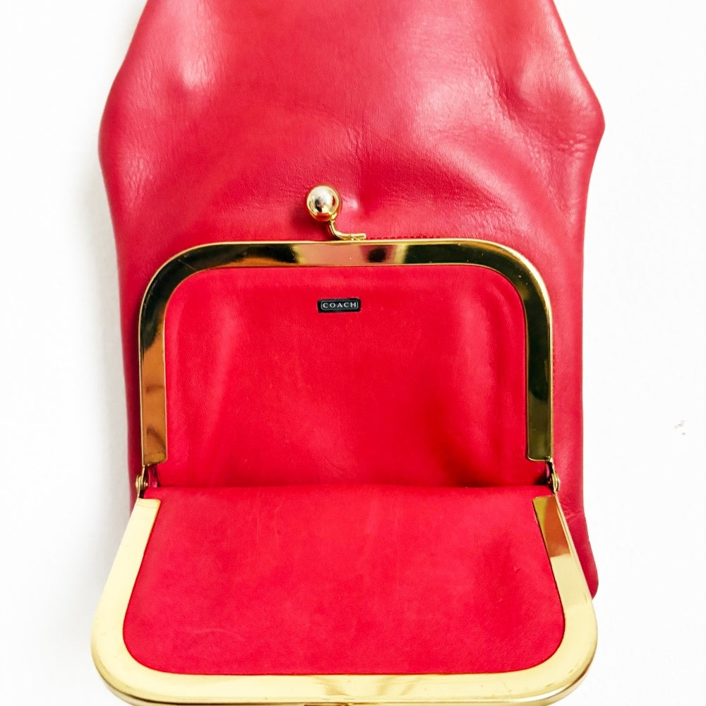 Bonnie Cashin for Coach Swinger Bag Double Frame Kiss Lock Red Leather Vintage