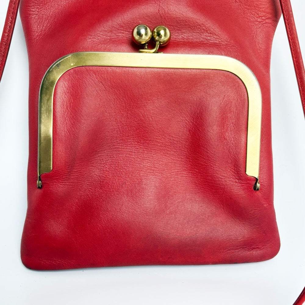 Bonnie Cashin for Coach Swinger Bag Double Frame Kiss Lock Red Leather Vintage