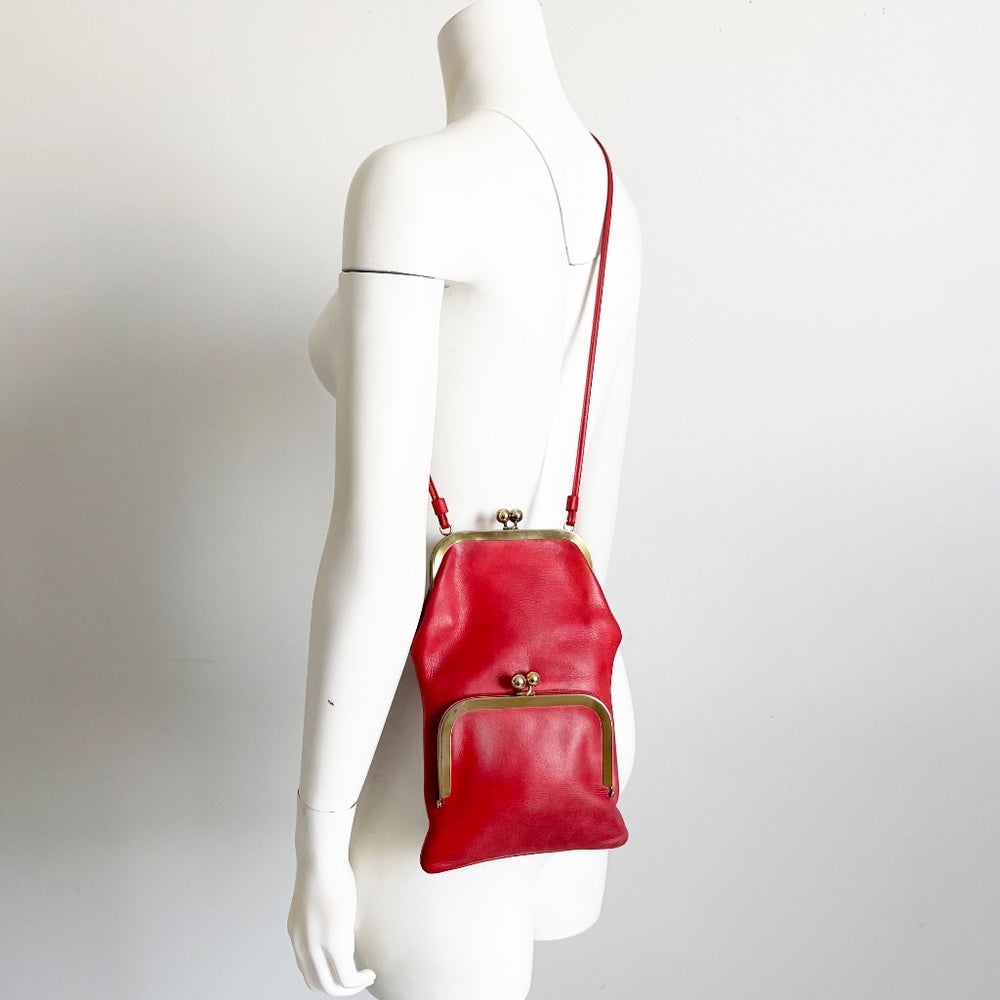 Bonnie Cashin for Coach Swinger Bag Double Frame Kiss Lock Red Leather Vintage