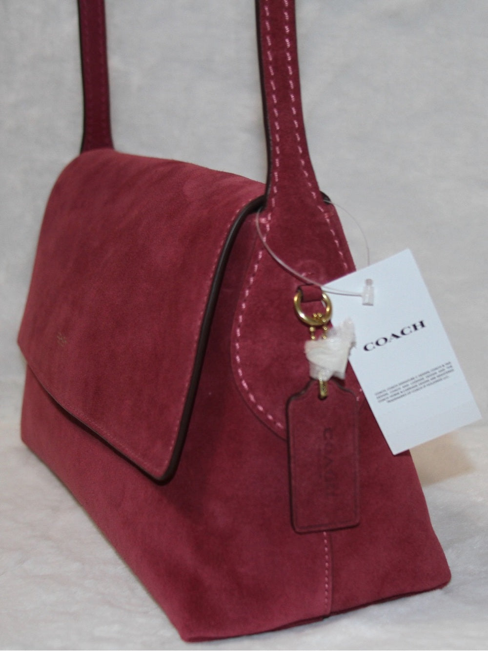 NWT COACH Chelsea Bag 30 Dark Fuchsia Shoulder Bag Suede Leather Purse Handbag