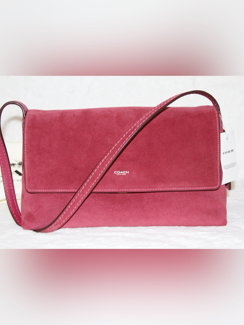 NWT COACH Chelsea Bag 30 Dark Fuchsia Shoulder Bag Suede Leather Purse Handbag