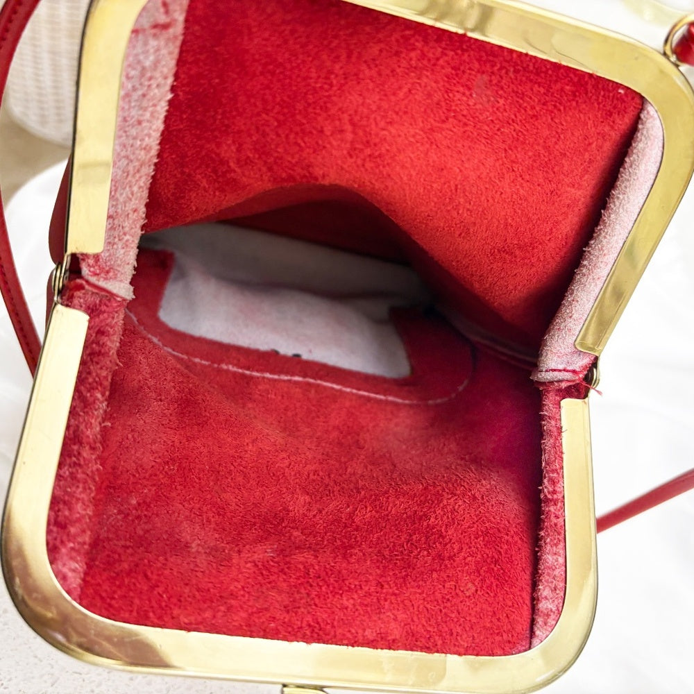 Bonnie Cashin for Coach Swinger Bag Double Frame Kiss Lock Red Leather Vintage