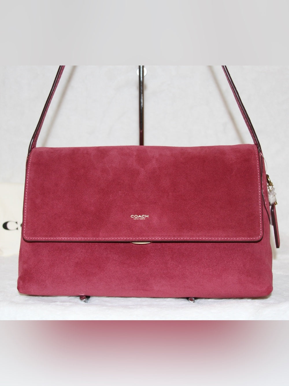 NWT COACH Chelsea Bag 30 Dark Fuchsia Shoulder Bag Suede Leather Purse Handbag