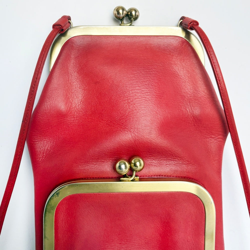 Bonnie Cashin for Coach Swinger Bag Double Frame Kiss Lock Red Leather Vintage