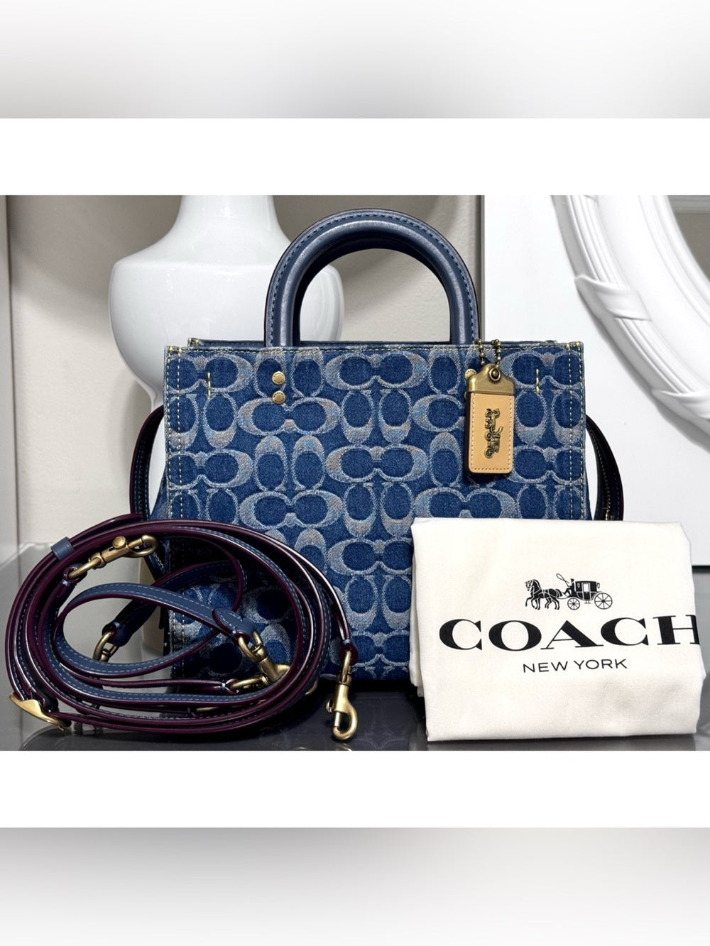 COACH Rogue Bag 25 In Signature Denim, BRASS/ BLUE