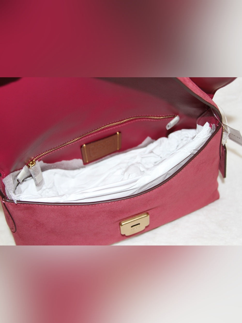NWT COACH Chelsea Bag 30 Dark Fuchsia Shoulder Bag Suede Leather Purse Handbag