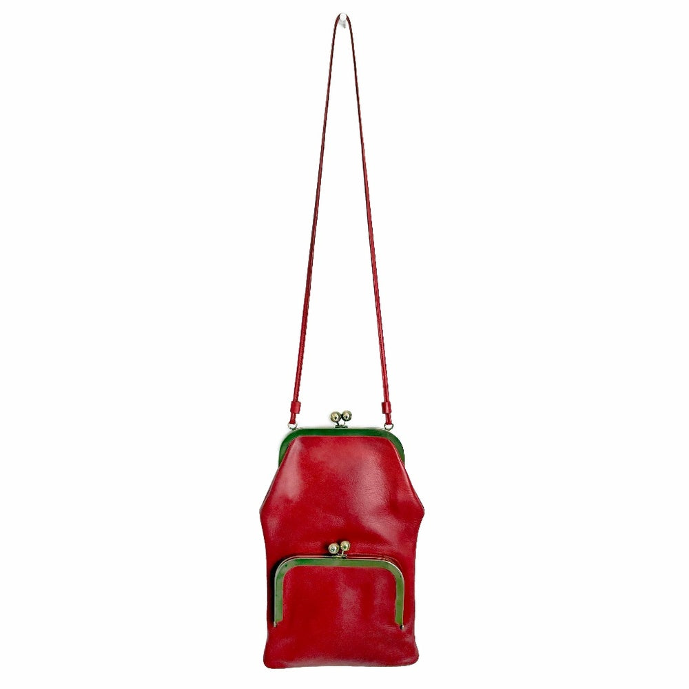 Bonnie Cashin for Coach Swinger Bag Double Frame Kiss Lock Red Leather Vintage